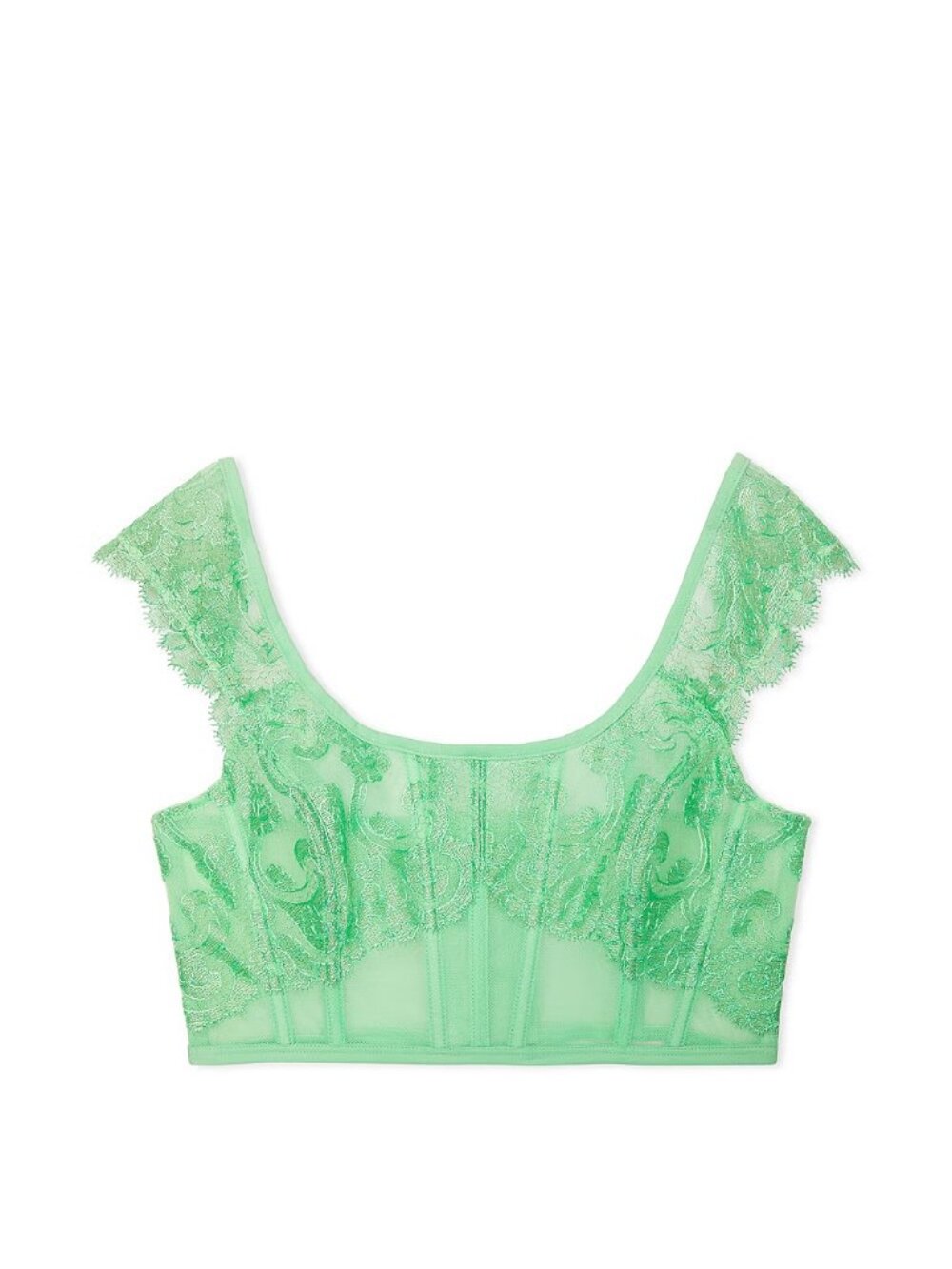 Boho Floral Embroidery Cap-Sleeve Corset Top Clueless Green by Victoria Secrets